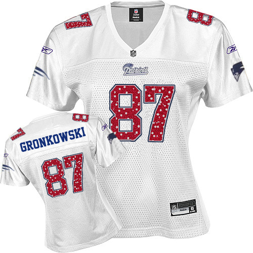 Patriots #87 Rob Gronkowski White Women's Sweetheart Stitched NFL Jersey - Click Image to Close
